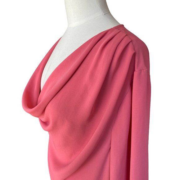 Lands' End Cowl Neck Blouse Sz 26W Rose Pink Chiffon Office Professional Tunic - Picture 3 of 14